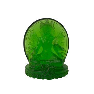 Liuli Glass Crystal Pate-de-verre Green Tara Bodhisattva Statue ws2094